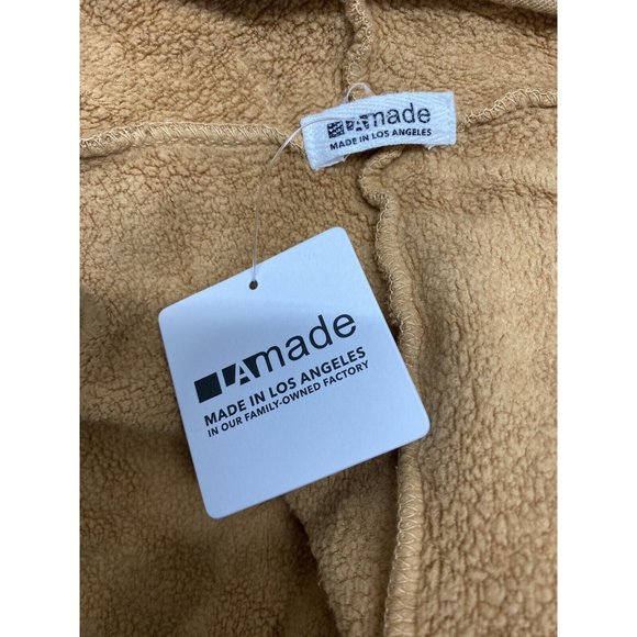 LA Made Aria Essential Cardigan Open Front Fleece Lined Camel Size Small NWT - Picture 3 of 6